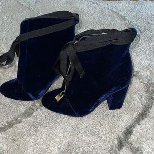 Blue velvet ankle boots